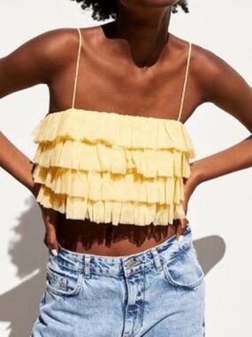Zara Yellow Tiered Ruffle Cropped Cami